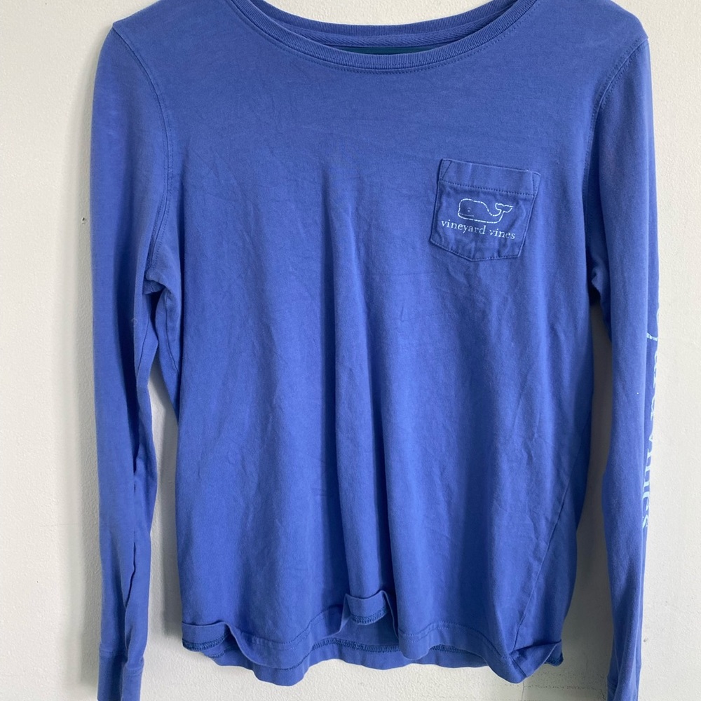 Bright blue Vineyard Vines long sleeve logo t-shirt